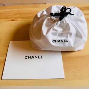✨Authentic CHANEL White Drawstring Pouch with Black drawstring cord Brand New✨